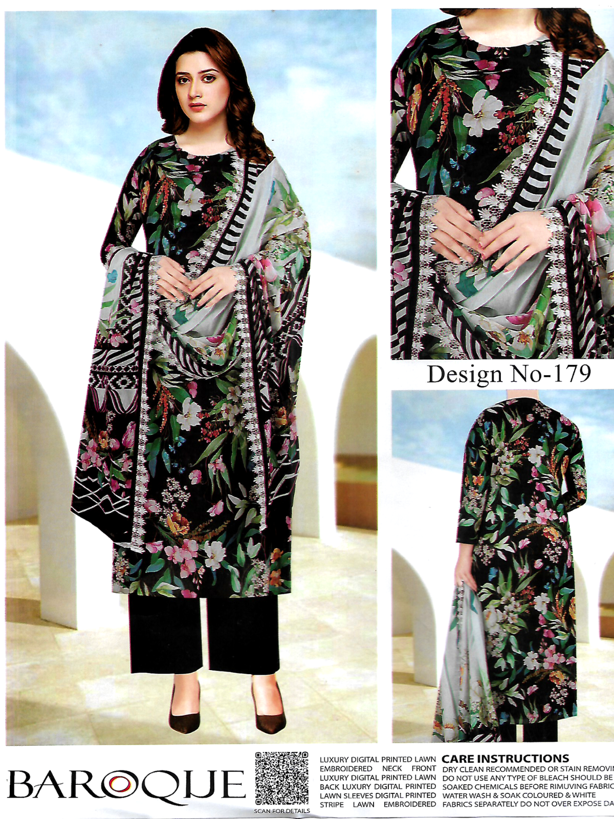High Quality Pakistani Digital Malhar Lawn with Embroidery work